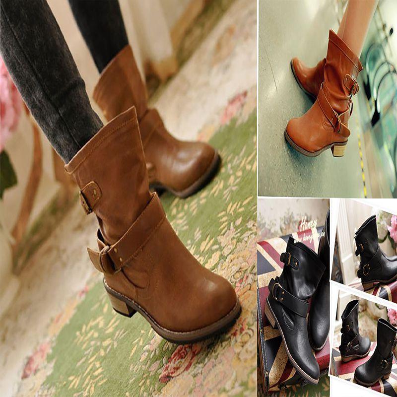 Sophisticated And Comfortable Women Buckle Fashion Warm Short Leather Boots Pu Leather Shoes