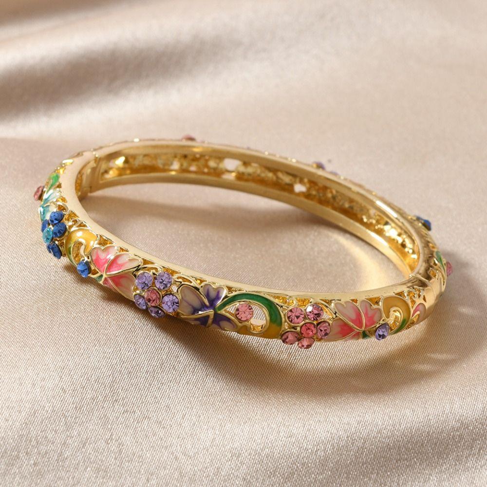 Традиционный ажурный цветочный браслет китайский женский браслет на руку винтажный браслет перегородчатой эмали для девочек