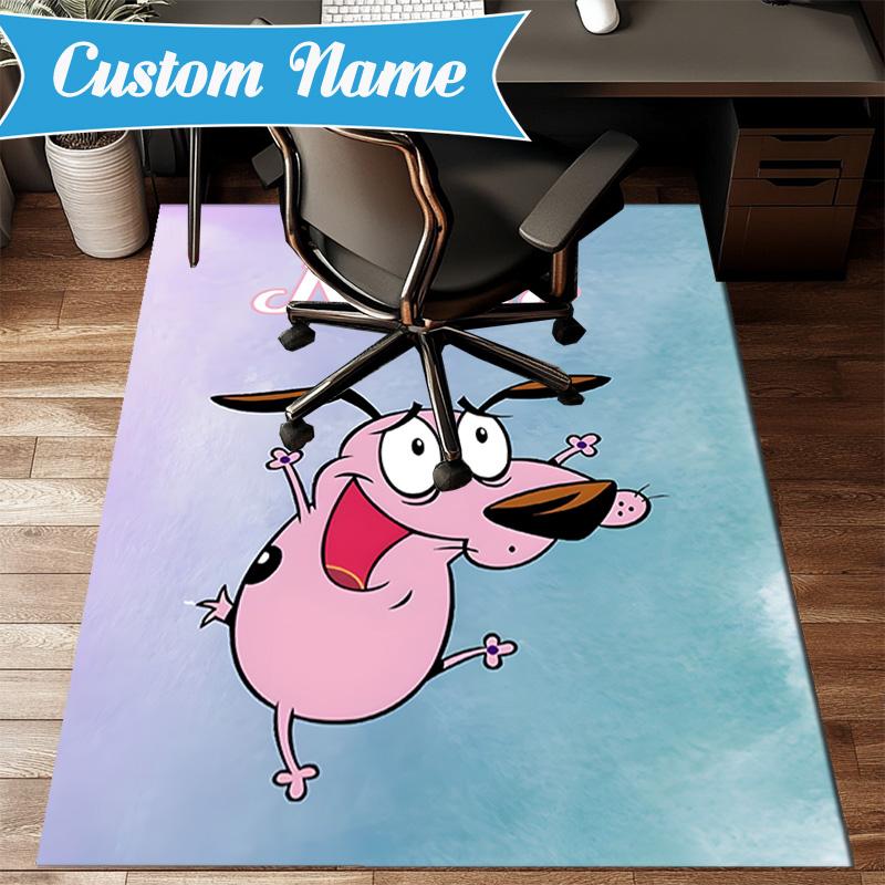 Custom Name Cowardly-Dog Adventure Rug for Living Room, Game Rooms, Office, Bedroom, Floor Mat Playful Design, fan gifts Christmas decor