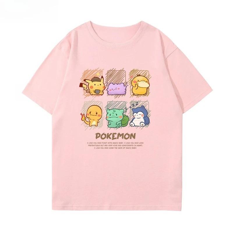 Совместная футболка с коротким рукавом Pokémon Мужская и женская одежда Летний тренд Повседневная популярная футболка с коротким рукавом Топ