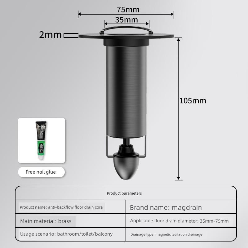 Floor Drain Backflow Prevention Valve, Anti-Odor, Anti-Insect, All-Copper, Kitchen and Bathroom Anti-Backflow, Large Diameter Floor Drain Core