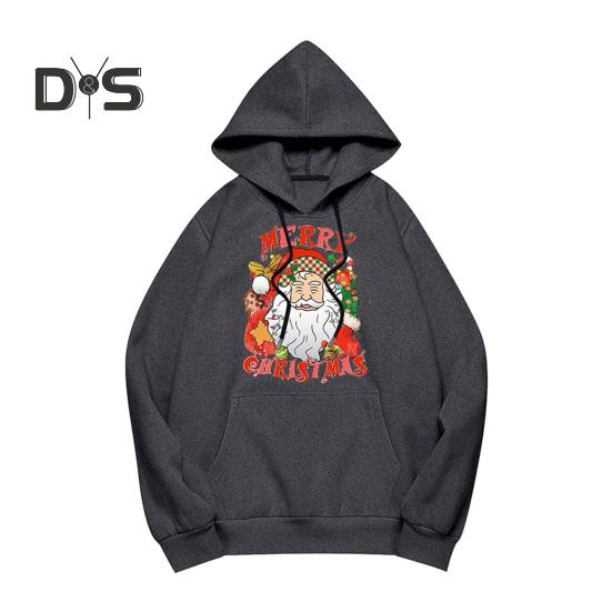 Женская рождественская толстовка с капюшоном с принтом Санта-Клауса, свободная, толстая, с длинными рукавами, эластичными манжетами и подолом, праздничная толстовка с капюшоном на шнурке и карманом