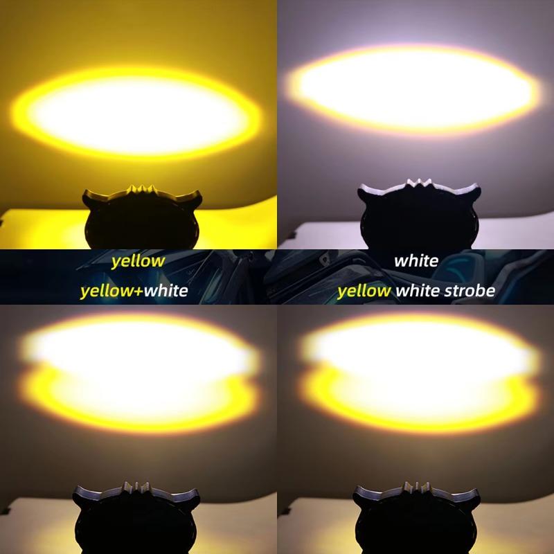 Motorcycle Headlight LED Spot Light Owl Shape 4 Light Modes 12V-80V Dual Color White Yellow Strobe Fog Light Motorbike Lamp