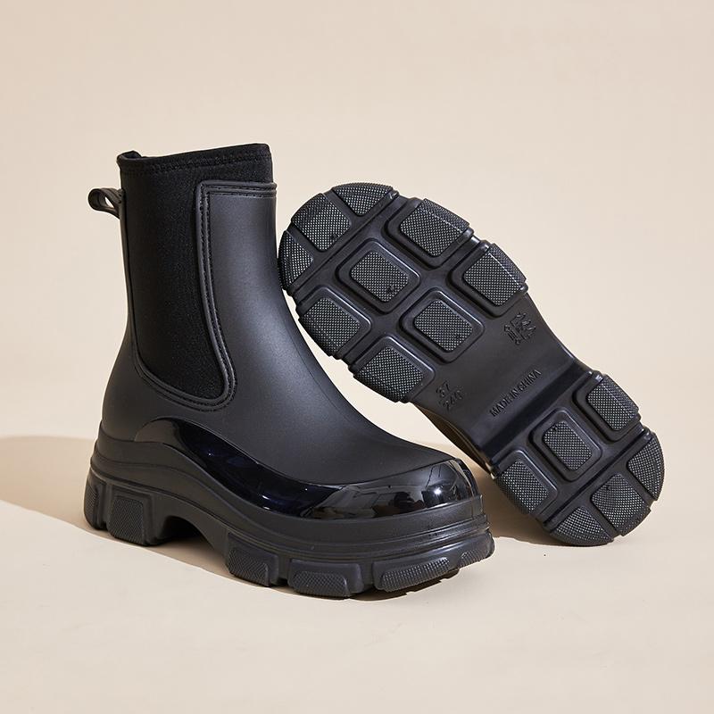 ПВХ противоскользящие модные водонепроницаемые резиновые сапоги на толстой подошве зимние водонепроницаемые ботильоны для женщин и детей уличную водную обувь