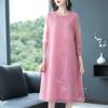 Bead Embroidery Plus Size Dress Spring and Autumn Women's Belly Shading Ageing Loose Dresses