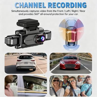 1080P WiFi Видеорегистратор для автомобиля с 3/4 объективами 360° Автоматический черный ящик Ночное видение 24-часовой мониторинг парковки Видеорегистратор для безопасности транспортного средства