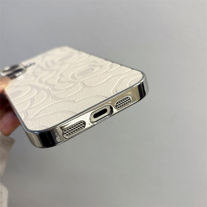 Luxury 3D Imprint Camellia Flower Leather Phone Case For iPhone 11 12 13 Pro 14 15 16 Pro Max Plus Anti Drop Protective Case