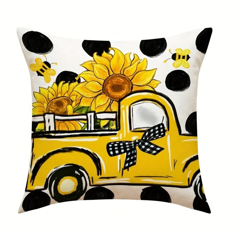1Pc Set Bee & Letter Graphic Cushion Cover Without Filler Cartoon Cute Throw Pillow Case For Living Room Home Decor 18*18Inch