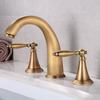 Смеситель для раковины Brush Gold, латунный смеситель для ванной комнаты, черный, широко расставленный, смесители для раковины с 3 отверстиями, водопадный кран, водопроводный кран