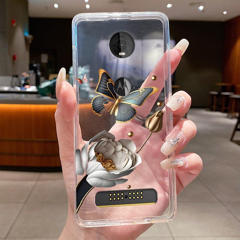 Case For Motorola Moto Z4 Play Coque Flower Butterfly Protective Casing Moto Z4 Play Transparent Soft Silicone TPU Phone Cover