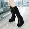 New Zip Wedges High Heels Increasing Platform Shoes for Women Casual Winter Knee High Boots Big Size 34-43