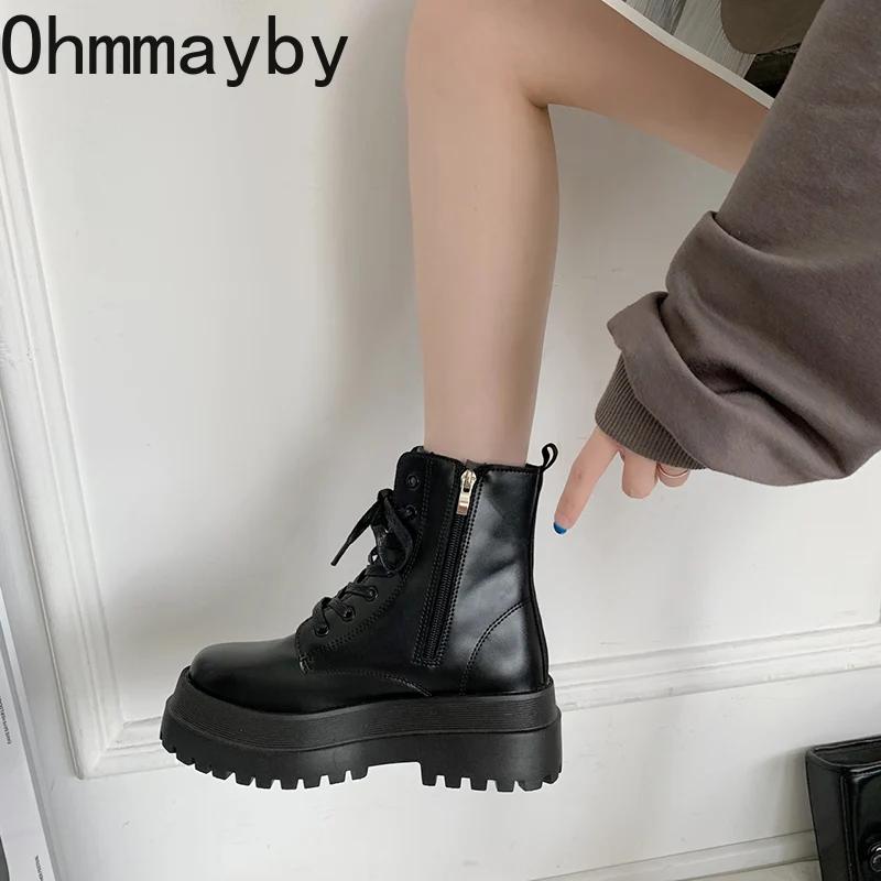 Fashion Platform Women Motorcycle Boots Fashion Elegant Side Zippers Shoes Square Heel Women's Morder Short Booties