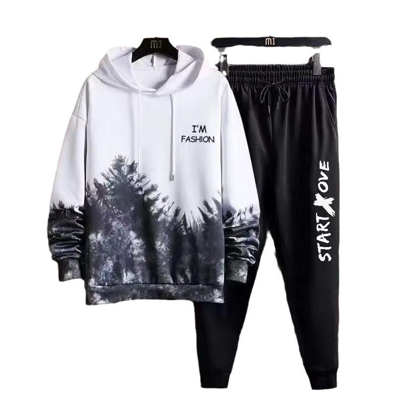 Men's Korean Style Gradient Hoodie & Casual Pants Set