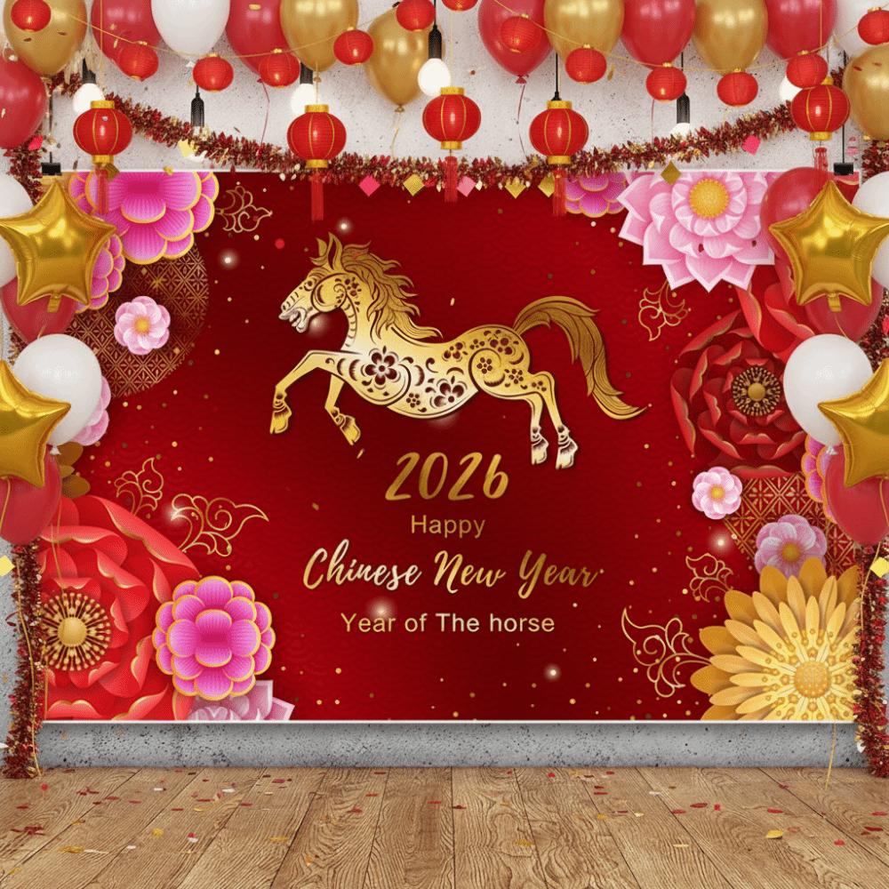 New Style Chinese New Year Decoration Red Gold Photography Background  Cross Border
