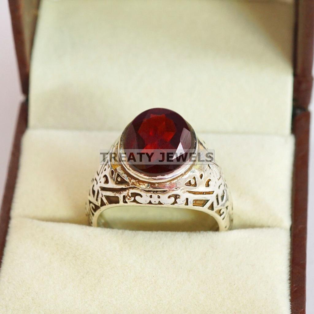 Garnet Oval Cut Gemstone With 925 Sterling Silver Ring For Men's #B72 JL375671368817