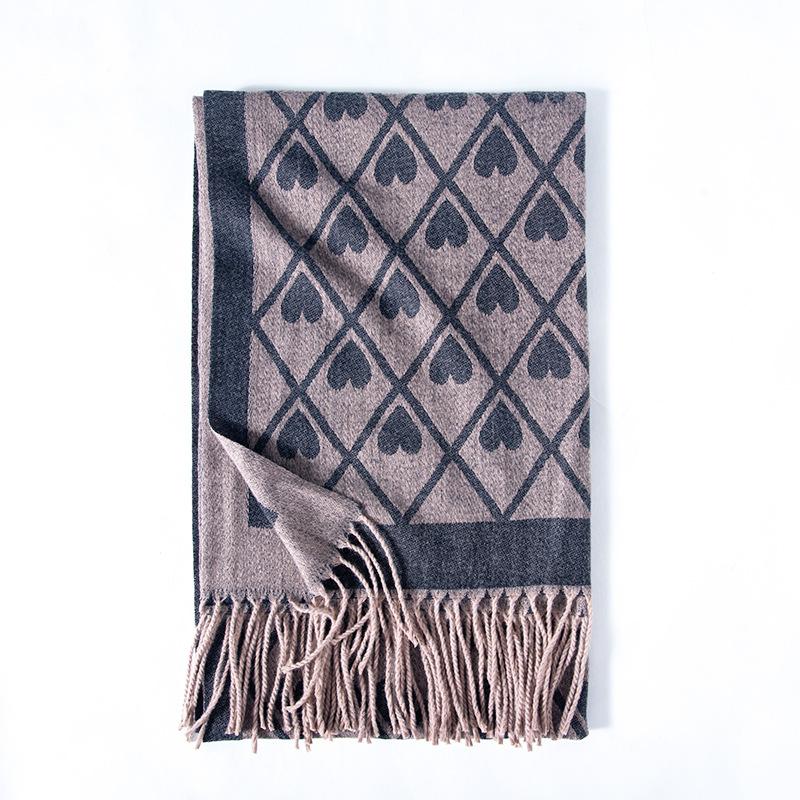 Love Print Autumn and Winter Scarf New Plaid Scarf Fashion Temperament Tassel Warm Scarf Shawl