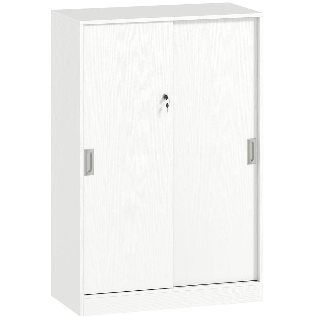 Office Cabinet 2 Lockable Sliding Doors Dim 80L X 40W X 120H Cm 2 Shelves In White Wood