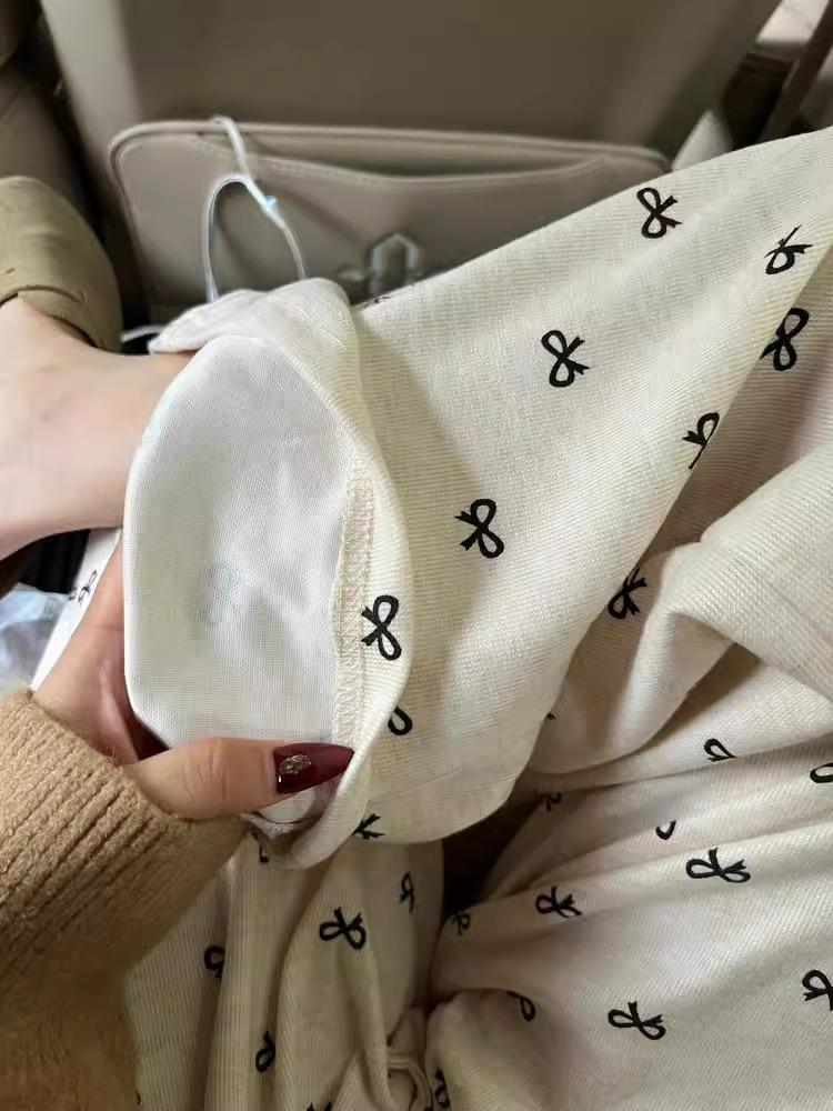 Маленькие корейские брюки с широкими штанинами и принтом-бантиком - Стройнящий драпированный дизайн для весны/осени