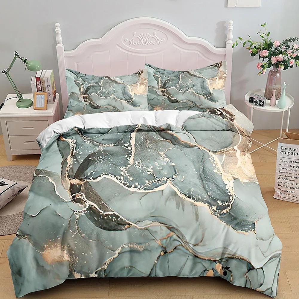 Marble Bedding Set King Queen Size Grey Gold Duvet Cover Modern Abstract Art Gothic Soft Quilt Cover for Adults