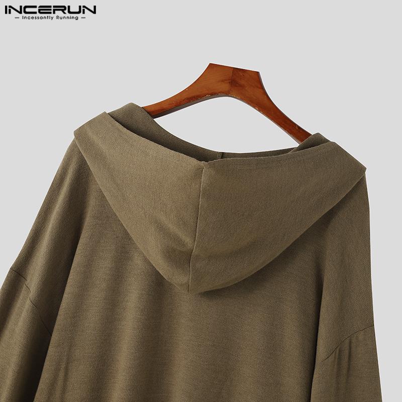 INCERUN Мужские свитера с V-образным вырезом и длинным рукавом с капюшоном, повседневные свободные джемперы на весну и осень