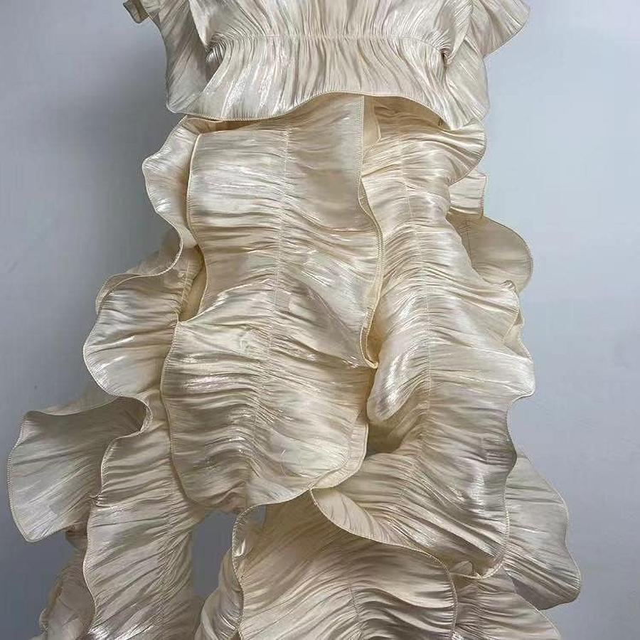 1 Yard Black White Beige Double Ruffle Pleated Chiffon Trim Lace Dress Decoration Fabric Applique Soft Trimming Craft Sewing Decoration