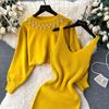 2 Piece Set Women's Knit Sweater Spaghetti Strap Sleeveless Dress Set Slim Knitted Vest Sweater Dress Beaded Pullover Short Sweater Outfits