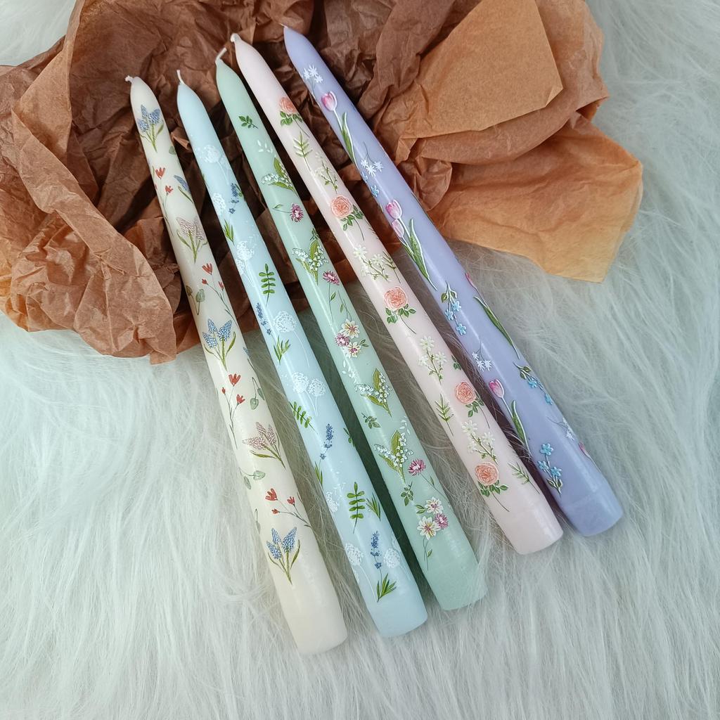 Floral Taper Candle Drippless Candlesticks - 10inches Flower Tapered Candles for Home Party Wedding Restaurant Holiday Decor