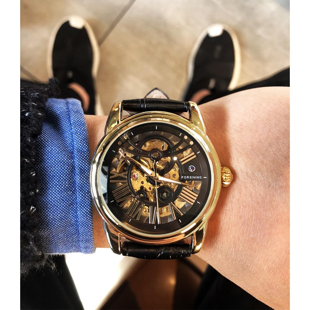 Forsining Мужские модные повседневные полые механические часы с автоматическим механическим механизмом GMT1069-2-W