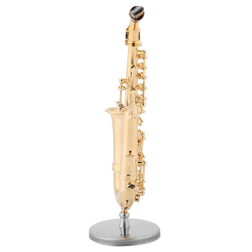 Brass Miniature Alto Saxophone Replica with Stand and Case Gold Plated Musical Instrument Model Ornaments Desk Decoration