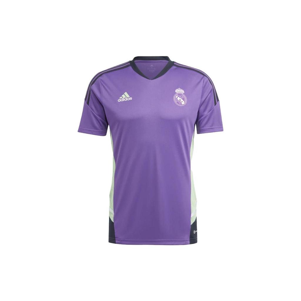 Adidas Colorblock Striped Logo Print V-Neck Short Sleeve Soccer Jersey Men Tops Purple HT8809