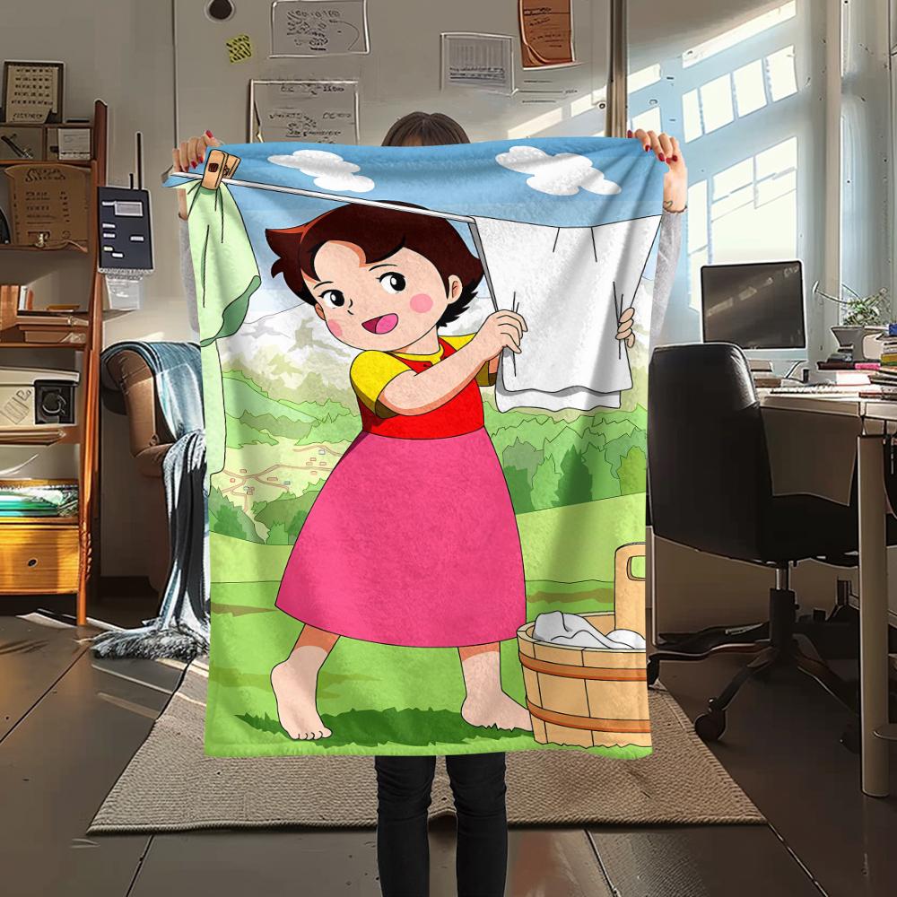 1PC Heidi Alps Cartoon Print Flannel Blanket, High quality All Seasons, Home Decor, Warmth and Comfort, Perfect for Christmas Gifts