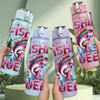 1PC Fishing Queen Fun Slogan Cartoon Print 750ml Color Plastic Sports Water Bottle Leakproof Flip Straw Lid Suitable for Sports Office Home Use