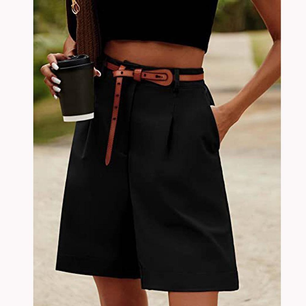 Women's Casual Loose Beach Pants Solid Color Loose High Waist Casual Fifth Pants With Pockets