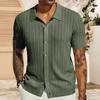 Summer Men Shirt Lapel Single-breasted Solid Color Thin Soft Short Sleeves Breathable Cardigan Hollow Out Knitted Mid Length Vacation Beach Top