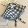 Tie Strap Plaid Bucket Cap Summer Fisherman Caps Ins Sunscreen Hat  Outdoor