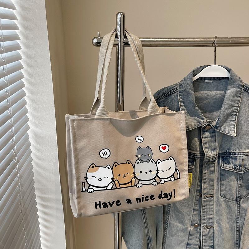 Сумка с мультяшным принтом, женская новая универсальная студенческая холщовая сумка, большая вместительная наплечная сумка-тоут