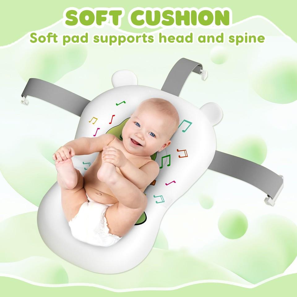 Foldable Baby Bath Tub Ergonomic With Temperature & Cushion Bath Pad + Bath Net