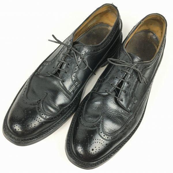 1973/ 70s Vintage FLORSHEIM Imperial Kenmoor Long Wingtip Black Size 10C 26.527.5(USED)