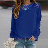 Fall Autumn Women'S Fashion O Neck Long Sleeve T-Shirt Loose Clothes Blue Embroidered Flower Print T Shirt For Girls Street