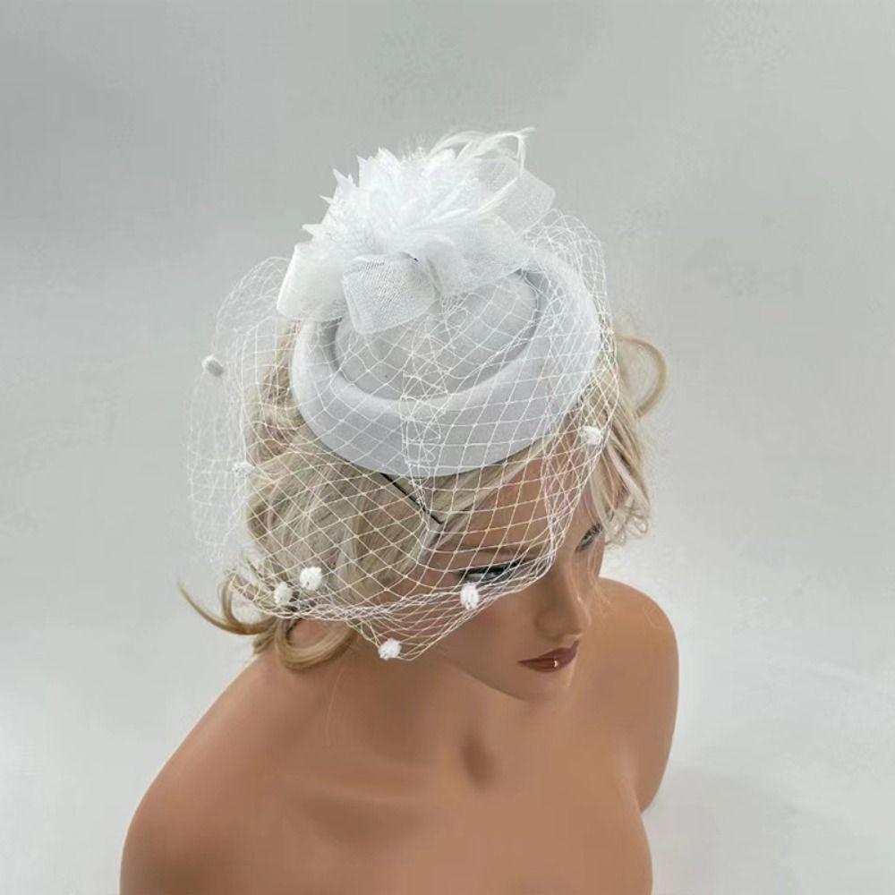 Повязка на голову Женская Мини-сетчатая шляпка Перо Цветок Вуаль Заколки для волос Маленькая Федора Головной убор Свадебный головной убор