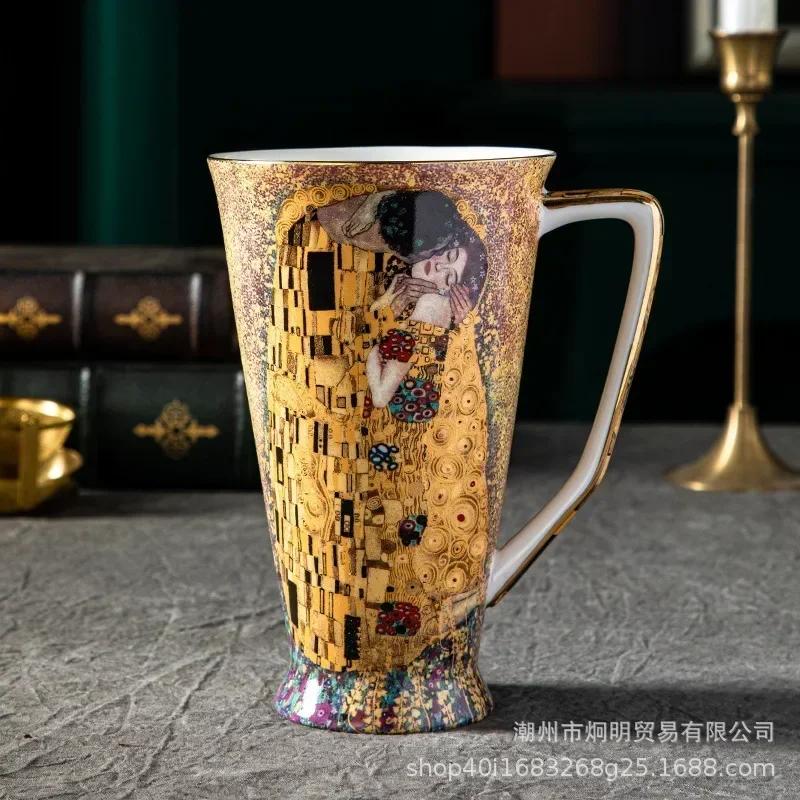 Klimt Kiss Bone China Кружки Кофейные чашки с ложкой Фарфор Густава Климта Свадьба День рождения Подарки Офис Бытовая посуда