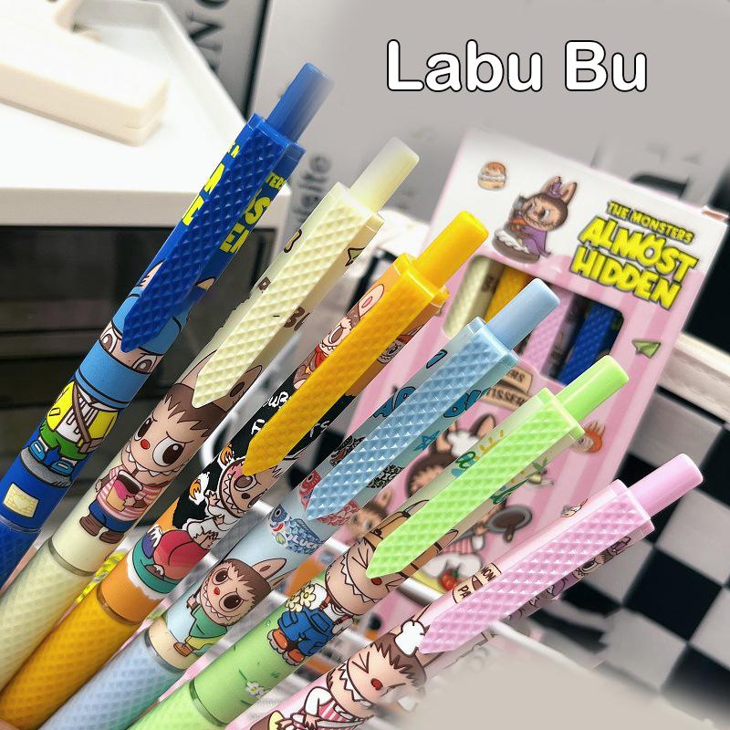 6Pcs Kawaii Gel Pen Labubu Monster Cartoon Neutral Pen Quick Drying Pen Student Examination School Office Supplies Stationery