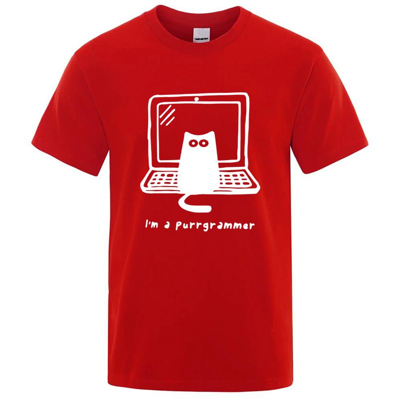 Mens Tshirt High Quality 100 Cotton Funny Cat Programmer Printed Summer Casual Loose Cool Men T Shirt Oneck Male Tops Tees