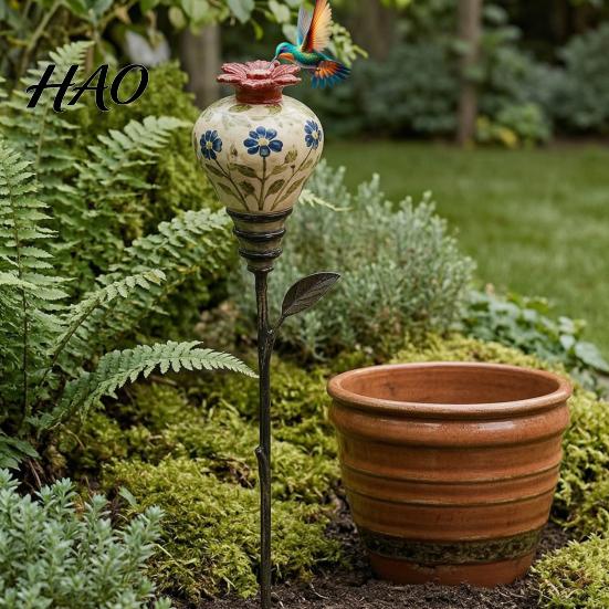 Colorful Flower Shaped Feeder Hummingbird Garden Stake, Vintage Ceramic Feeder, Feeding Port, Floral Bird Nectar for Outdoor Backyard Lawn Deck Decor