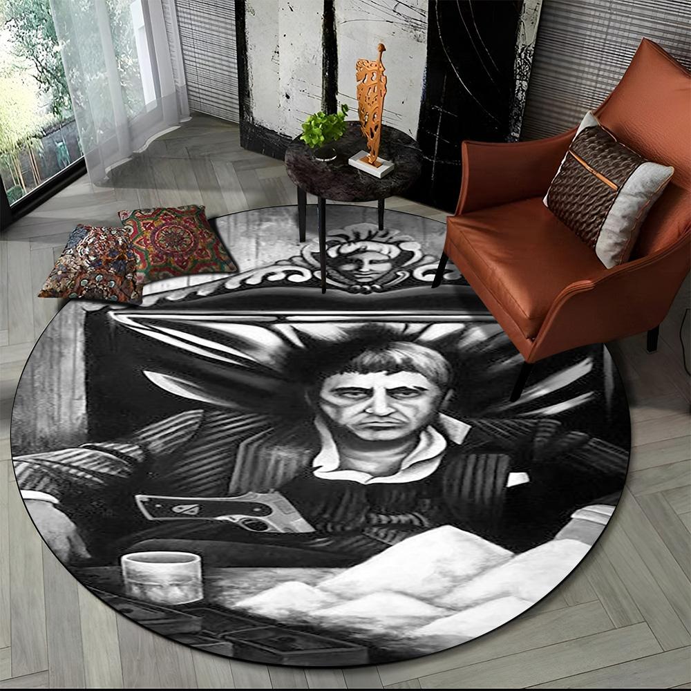 3D Печать Кино Лицо со шрамом Тони HD Круглый Ковер для Гостиной Спальни Детской Игровой Комнаты Декор, Коврик для Питомца Нескользящий Напольный Коврик