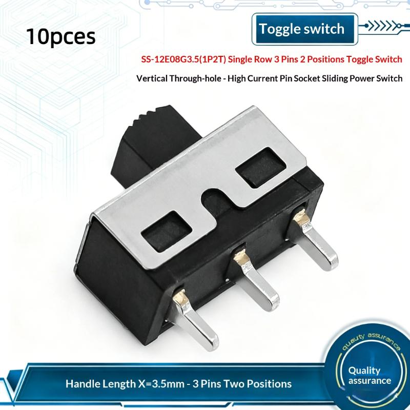 10Pcs 1P2T Vertical 2-Position 3-Pin Straight Pin Ss12E08Bg5 Toggle Switch High Curren Ss12D10G3 Handle Height 3Mm