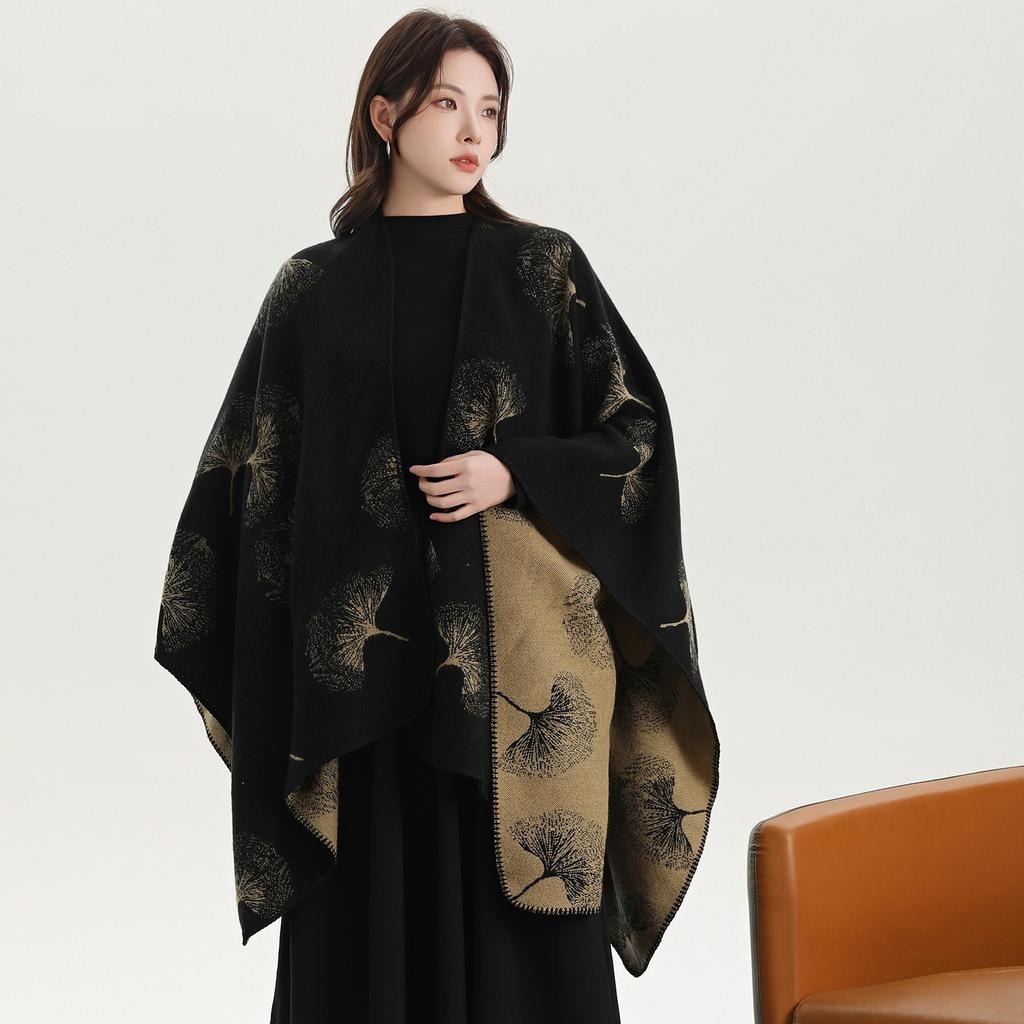 Shawl Imitation Cashmere Knitted Scarf Split Fork Oil Painting Cape Cloak Outside