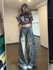 Harajuku 90s Y2k Vintage Baggy Jeans Women Grunge Washed Multiple Pockets Denim Cargo Pants Low Rise Casual Wide Leg Trousers