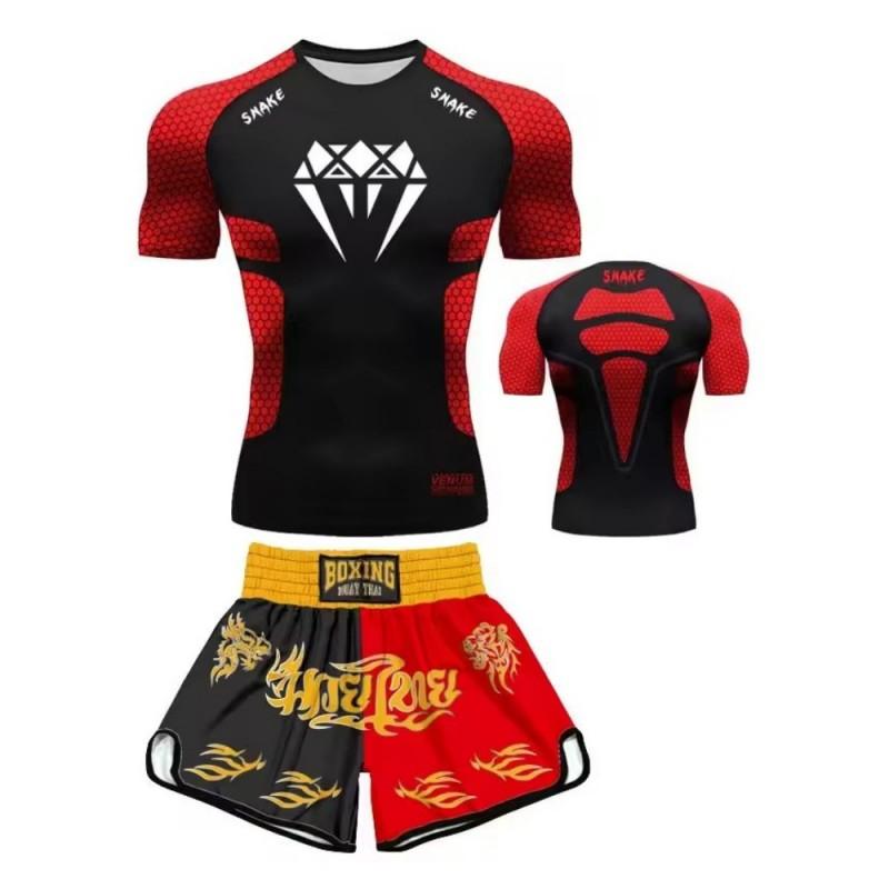 MMA Boxing Short Sleeve Training Set Men Women Quick Dry Breathable Martial Arts Gym Wear