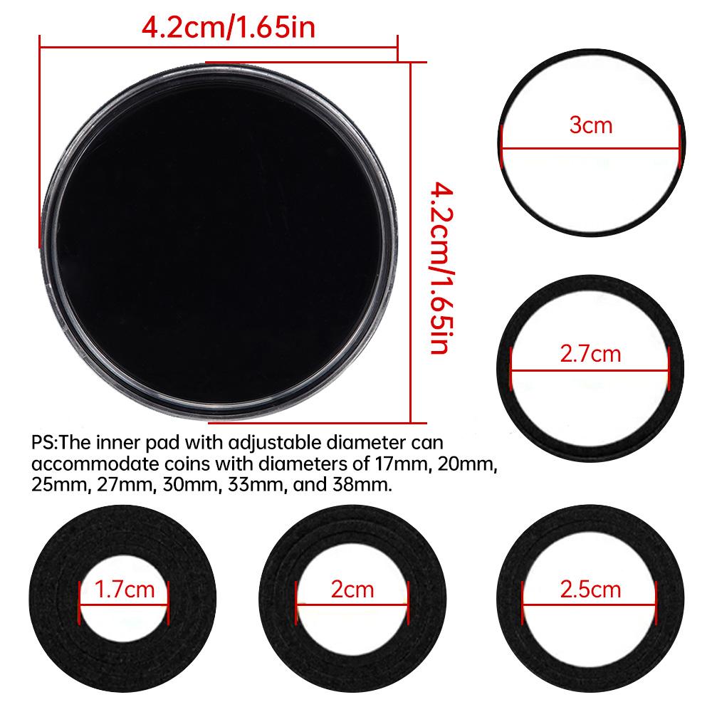 60Pcs 40mm Clear Coin Capsules with Adjustable Inner Pads Storage Box for 17-38mm Commemorative Coins Tokens Medals Collection